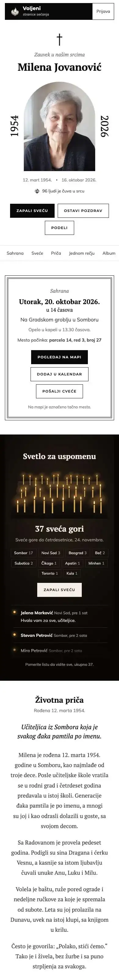 Ovako izgleda stranica sa sahranom