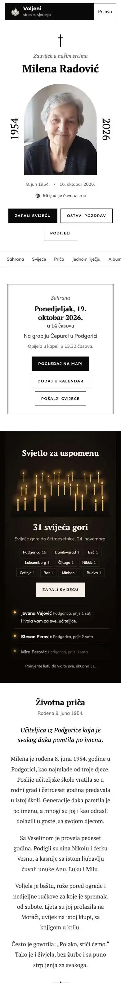 Ovako izgleda stranica sa sahranom
