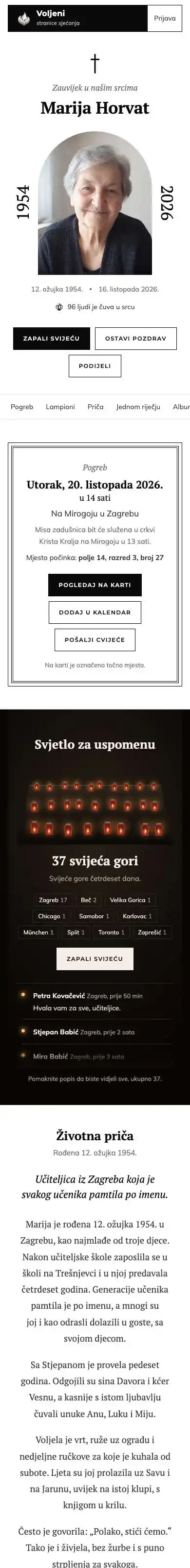 Ovako izgleda stranica sa sprovodom