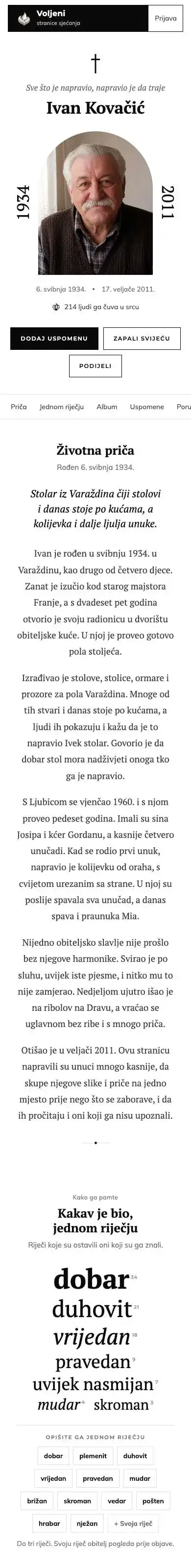 Ovako izgleda stranica uspomena