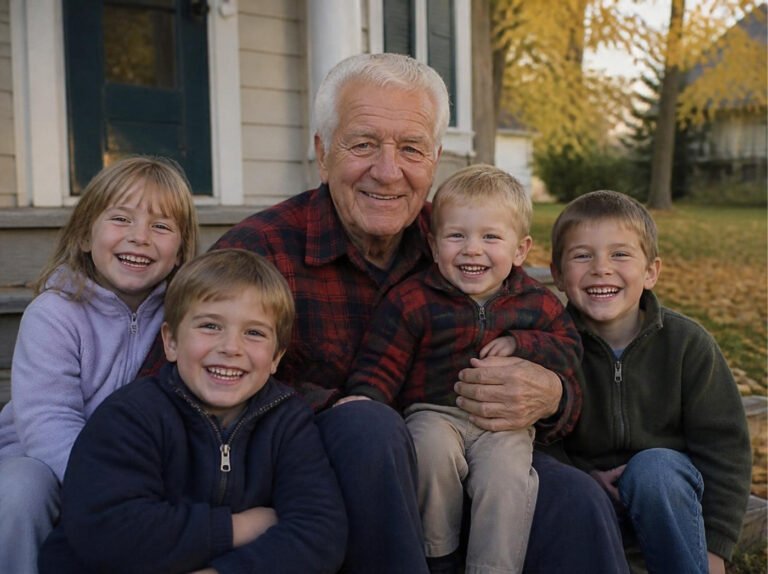 With the grandchildren, 2001